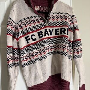Moncler Half-Zip Knit Sweater in Cream, Burgundy & Black